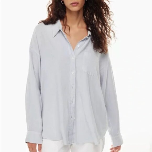 ARITZIA WILFRED FREE Boyfriend Linen Button Down Shirt Cloud Blue Casual Minimal - Picture 1 of 10